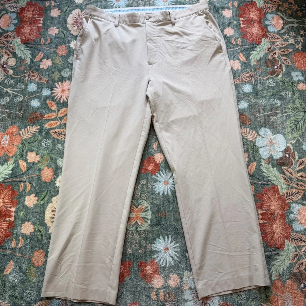 FootJoy Mens Performance Golf Pants Khaki Tan W40 L30 Stretch Flat Front FJ